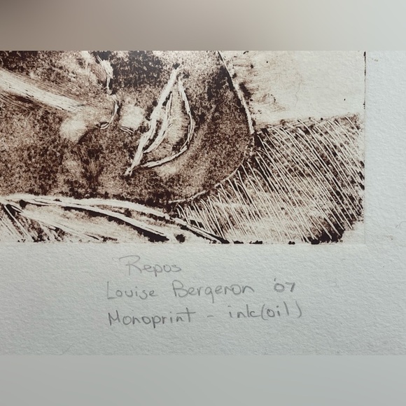 Female Black Brown and White Portrait Monoprint Painting Signed Dated by Artist. - Picture 7 of 11